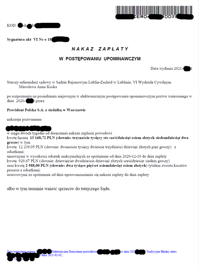 Nakaz zapłaty w elektronicznym postępowaniu upominawczym EPU