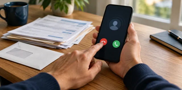 Odrzucanie połączenia telefonicznego obok korespondencji dotyczącej zadłużenia.
